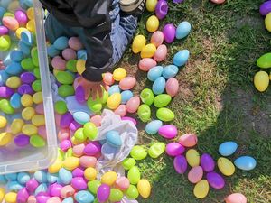 Les oeufs sont disposés sur l'herbe en vrac – Activité pour pâques à Brétigny-sur-Orge